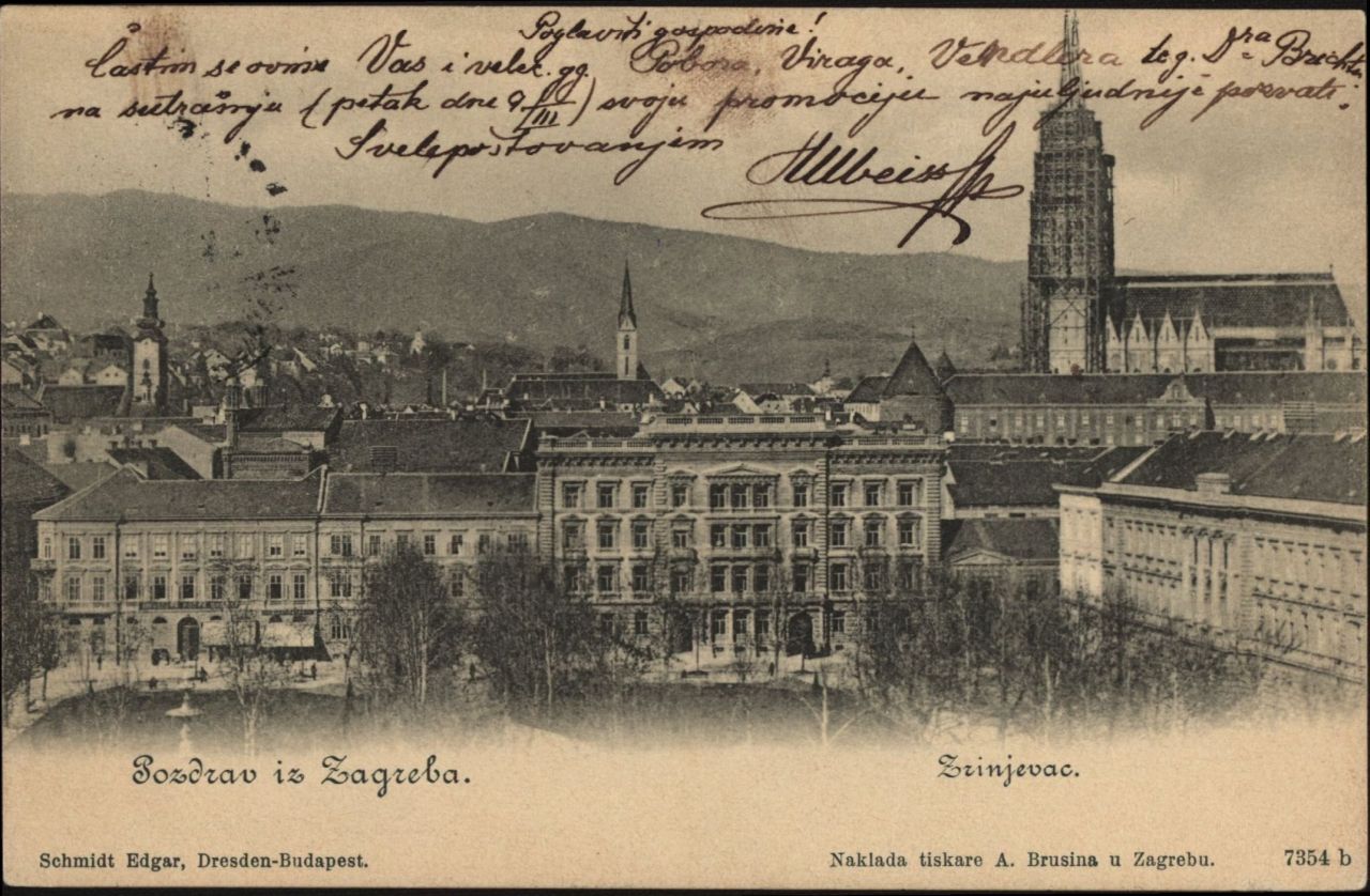 Zrinjevac oko 1900. godine, sjeverna stana Razglednica